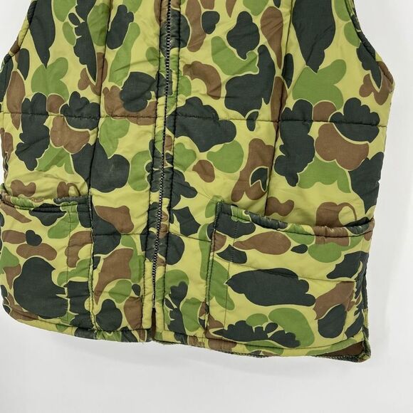 Vintage 80s Camo Vest Zerowear by Hyman Quilted Green Zip Insulated Mens Large - Picture 3 of 8